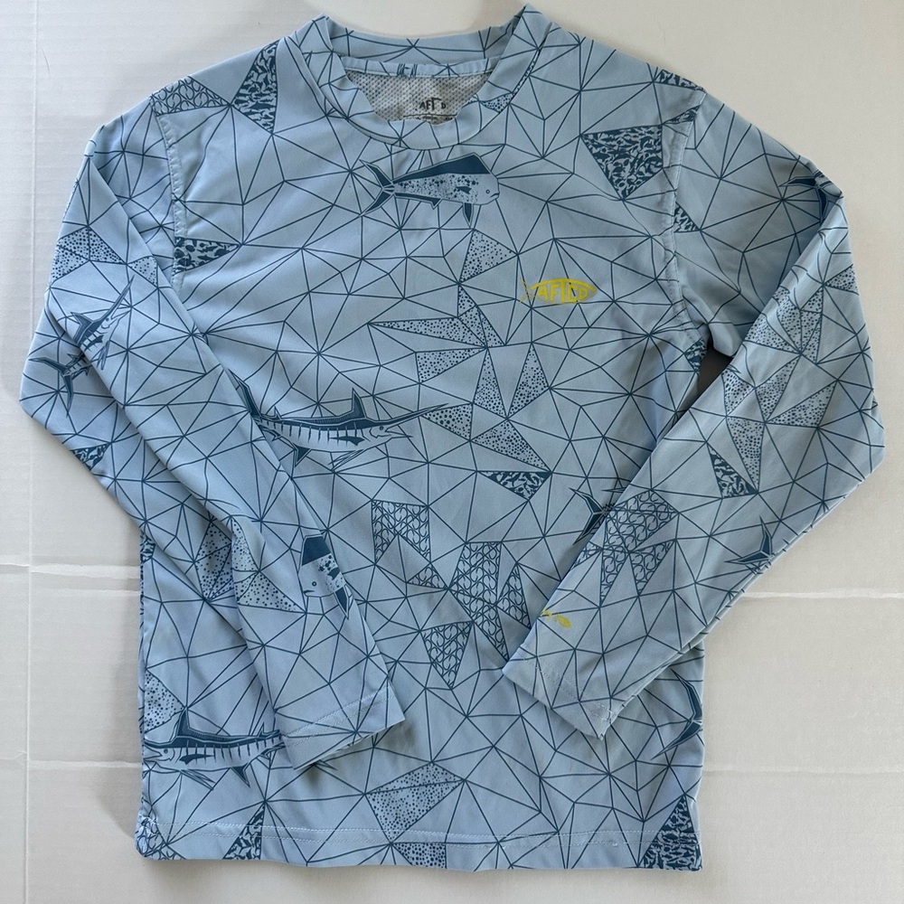 AFTCO Blue Geometric Long Sleeve Sun shirt